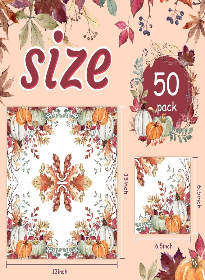 Quera 50Pcs Fall Paper napkins Watercolor Autumn Pumpkin Luncheon Napkins Farmhouse Dessert Dinner Hand Napkin for Thanksgiving Harvest Wedding Birthday Supplies, 6.5 x 6.5 Inch - Image 2